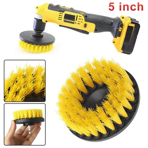 5 Inch Drill Brush For Car Carpet Wall And Tile Cleaning Yellow Medium