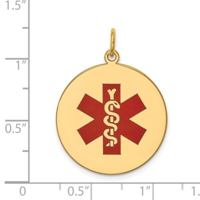 Pre-owned Skyjewelers Real 14kt Yellow Gold Red Enamel Medical Jewelry Pendant
