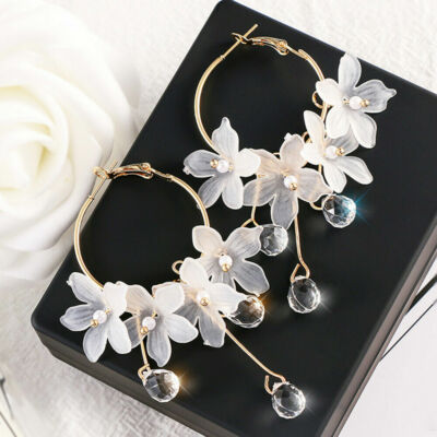 Drop Earrings Crystal Tassel Dangle Acrylic Flower Women Jewelry Accessories NEW