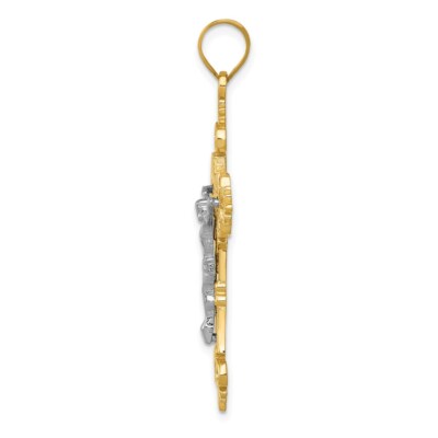 Pre-owned Superdealsforeverything Real 14kt Two-tone Large Lacy-edge Inri Crucifix Pendant