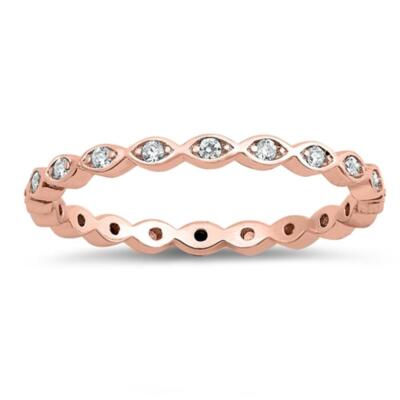 Sterling Silver Rose Gold Plated Eternity Clear CZ Ring 925 Band 2mm Sizes 4-12