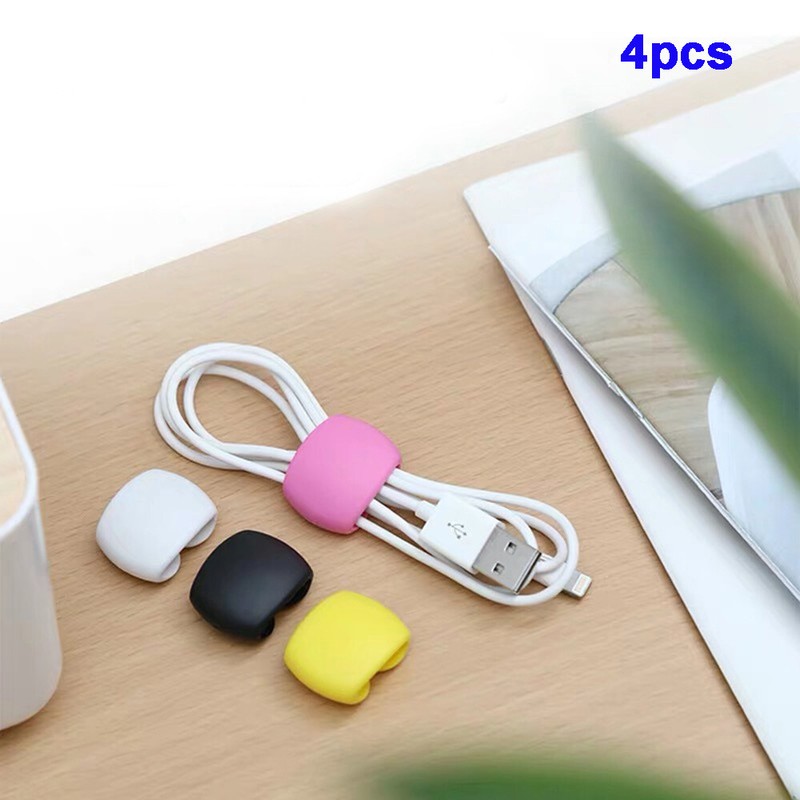 4pcs Silicone Cable Drop Clip Wire Organizer Desk Tidy Earphone