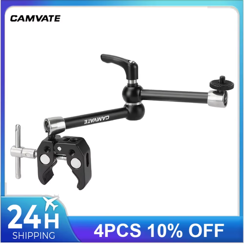 Articulating Magic Arm + Super Crab Clamp With 360° Swivel Ball Head & 1/4" Conn