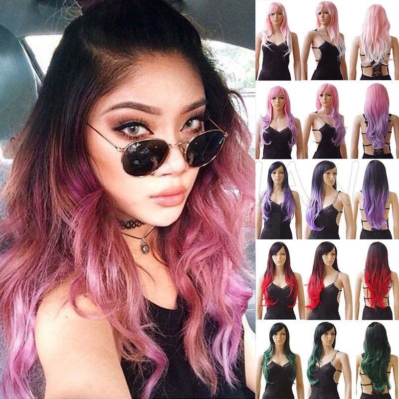 Fashion Women S Ombre Synthetic Hair Wig Pink Black Purple Pastel