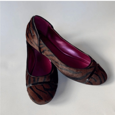 Coach Poppy Randy Joy Ballet Flats brown leather calf hair Animal Print 7.5