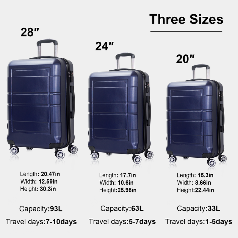 3 Piece Suitcase Luggage Set - Blue