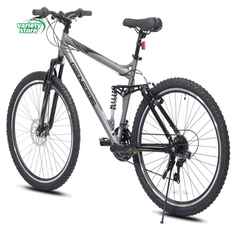 Mens 26-Inch Aluminum Full Suspension Mountain Bicycle 21 Speed, Metallic Gray