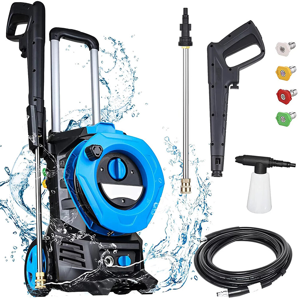 Electric Pressure Washer High Power With 4 Nozzles Foam Cannon Outdoor Blue