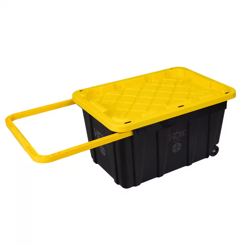 HDX Tough Tote Storage Bin 27 Gallon Wheeled Container Telescoping Handle Lid