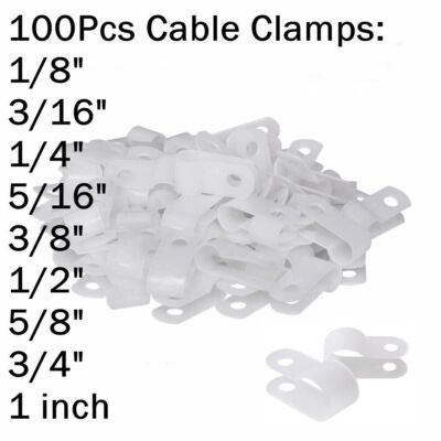 100Pcs R-Type Battery Cable Clamps Pack Nylon White Hose Wire P Clips Electrical
