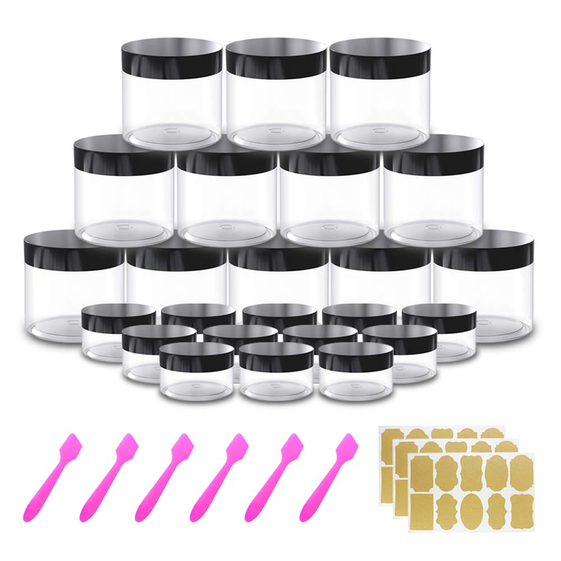 4 Oz Small Plastic Containers with Lids 24 Pack Plastic Jars with Lids + 20G/20M