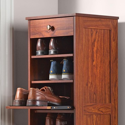 Hammacher Slide Out Shoe Storage Tower Rack Cabinet walnut Stain