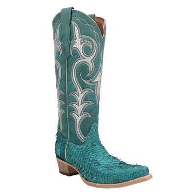 Pre-owned Corral Boots Circle By Corral Fish Embroidered Snip Toe Cowboy Womens Blue Casual Boots L6