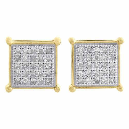 Pre-owned Jfl Diamonds & Timepieces 10k Yellow Gold Pave Diamond Square Studs Mini 7.25mm 4 Prong Earrings 0.16 Ct. In White