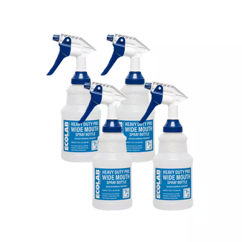 Ecolab Heavy Duty Spray Bottle 32 Oz Bleach Resistant Wide Mouth 4 Pack