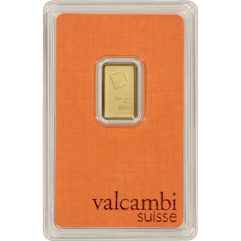 2.5 gram Gold Bar - Valcambi Suisse - 999.9 Fine in Sealed Assay