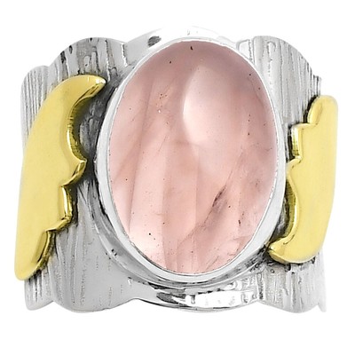 Two Tone Rose Quartz Madagascar 925 Sterling Silver Ring s.6.5 Jewelry R-1542