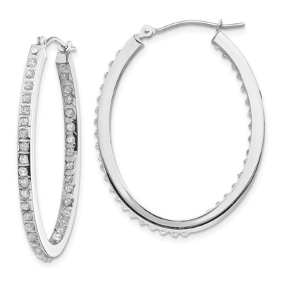 Pre-owned Skyjewelers Real 14k White Gold Diamond Fascination Oval Hinged Hoop Earrings