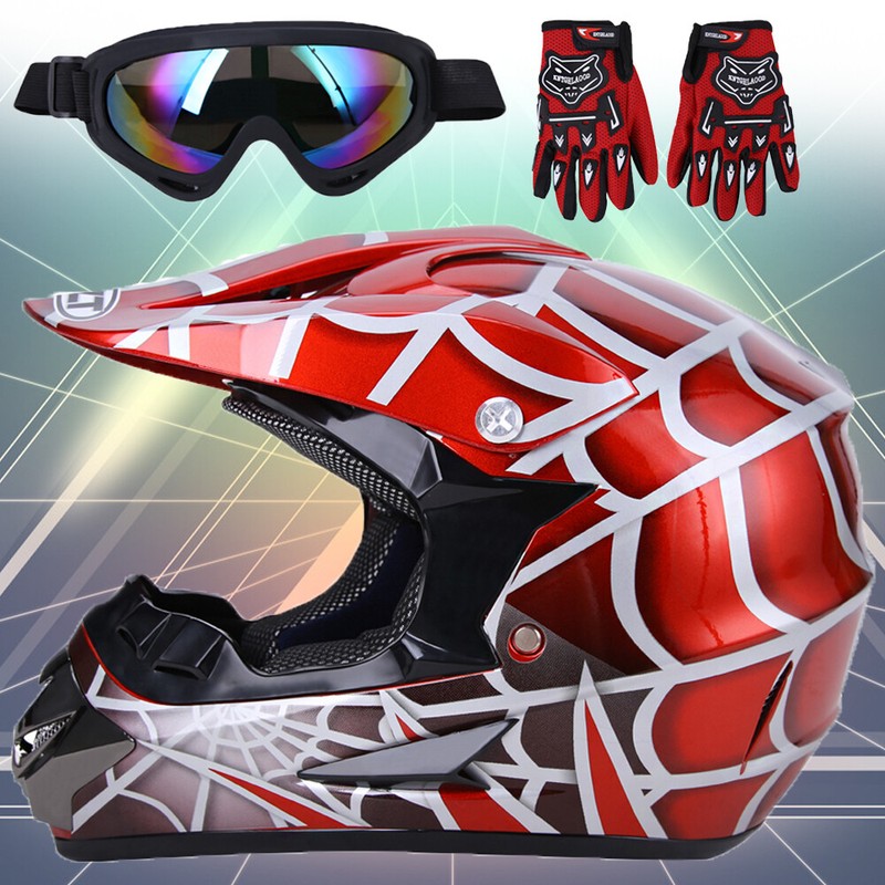 DOT Helmet Youth Kids Dirt Bike Off Road Motocross ATV Full Face Goggles+Gloves