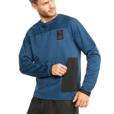 

Puma Train First Mile X Crew Neck Long Sleeve Sweatshirt Mens Blue Casual 521005, Синий, Puma Train First Mile X Crew Neck Long Sleeve Sweatshirt