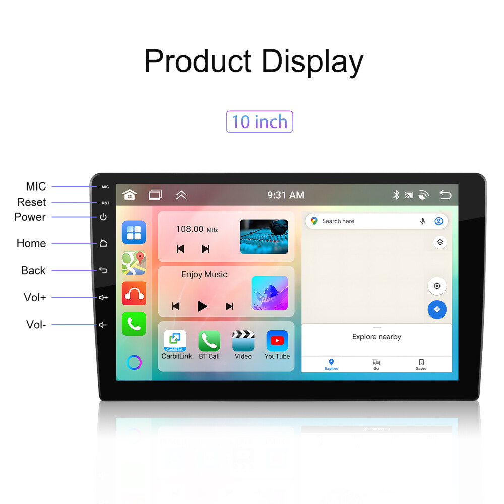 4+64GB 10.1 Inch 2 DIN Car Stereo Radio Android 13 Carplay GPS Navi BT WIFI IPS