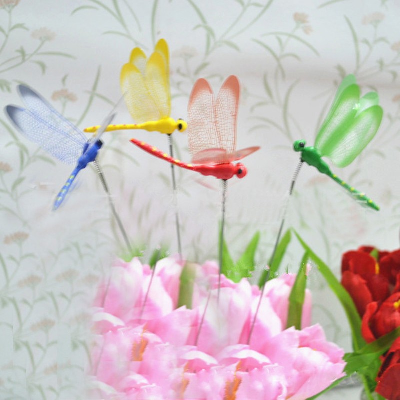 2pcs New Dragonfly On Sticks Popualr Art Garden Vase Lawn Craft