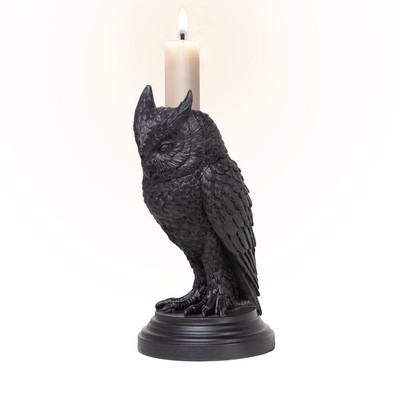 Alchemy Gothic OWL OF ASTRONTIEL CANDLESTICK Black Resin Bird Candle Holder
