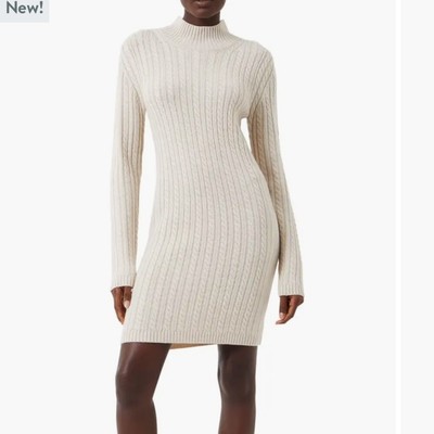 French Connection Katrin Long Sleeve Cable Knit Sweater Dress Small Oatmeal