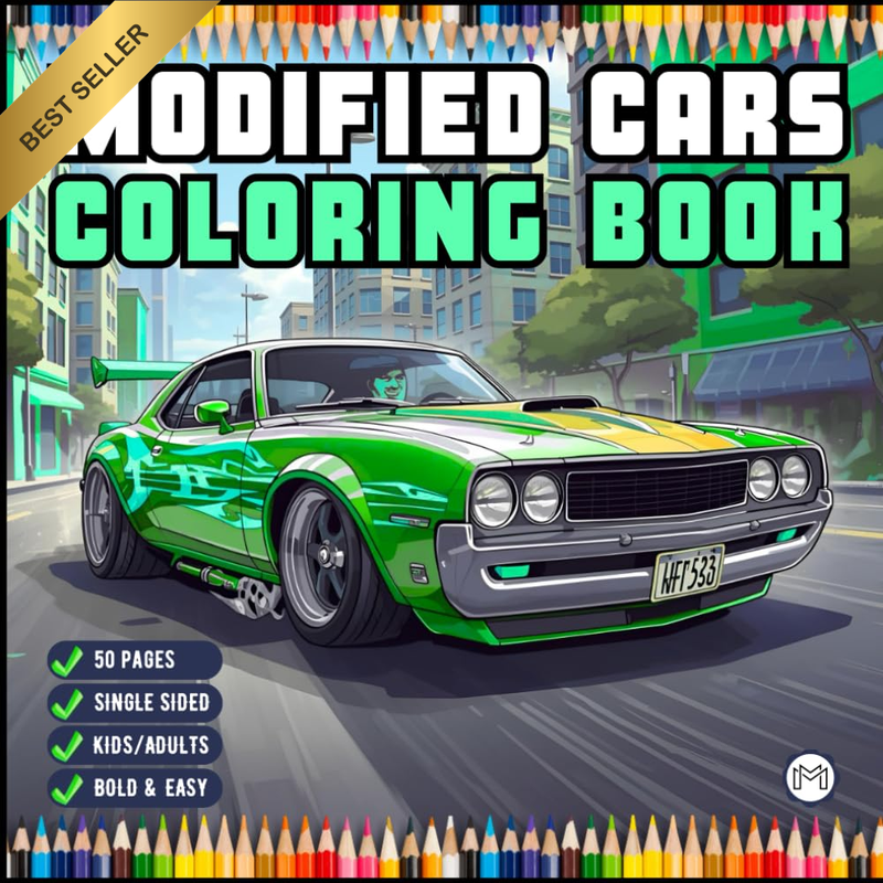 Modified Cars Coloring Book for Adults Men Women Kids Boys Girls Teens Drift Car
