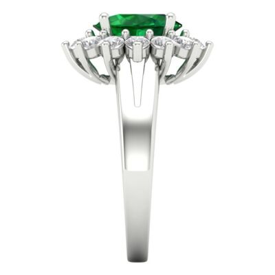 Pre-owned Pucci 2.36 Oval Halo Simulated Emerald Classic Bridal Statement Ring 14k White Gold