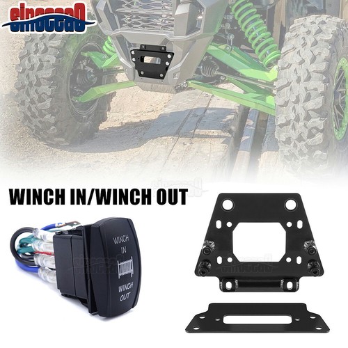 Black Front Bumper Winch Mounting Plate Switch Kit For Kawasaki
