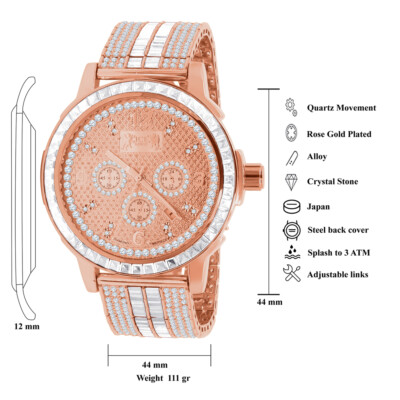Pre-owned Ice House Mens 18k Rose Gold Finish Solid Steel Bezel Custom Band Watch W/date Function
