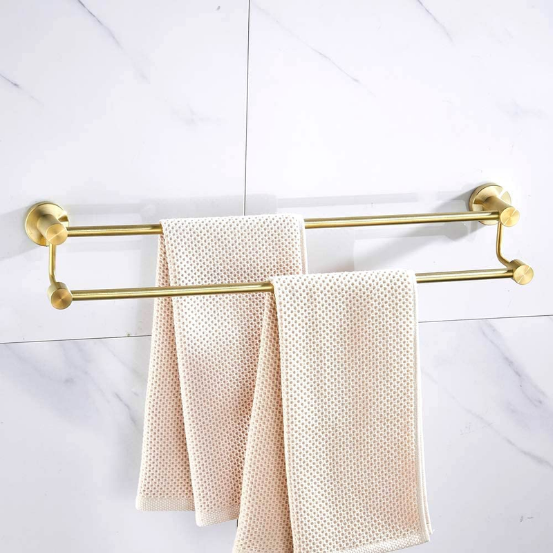 Brushed Gold Towel Rack, 24 Inch Double Towel Bars Wall Mount Bathroom Towel Hol