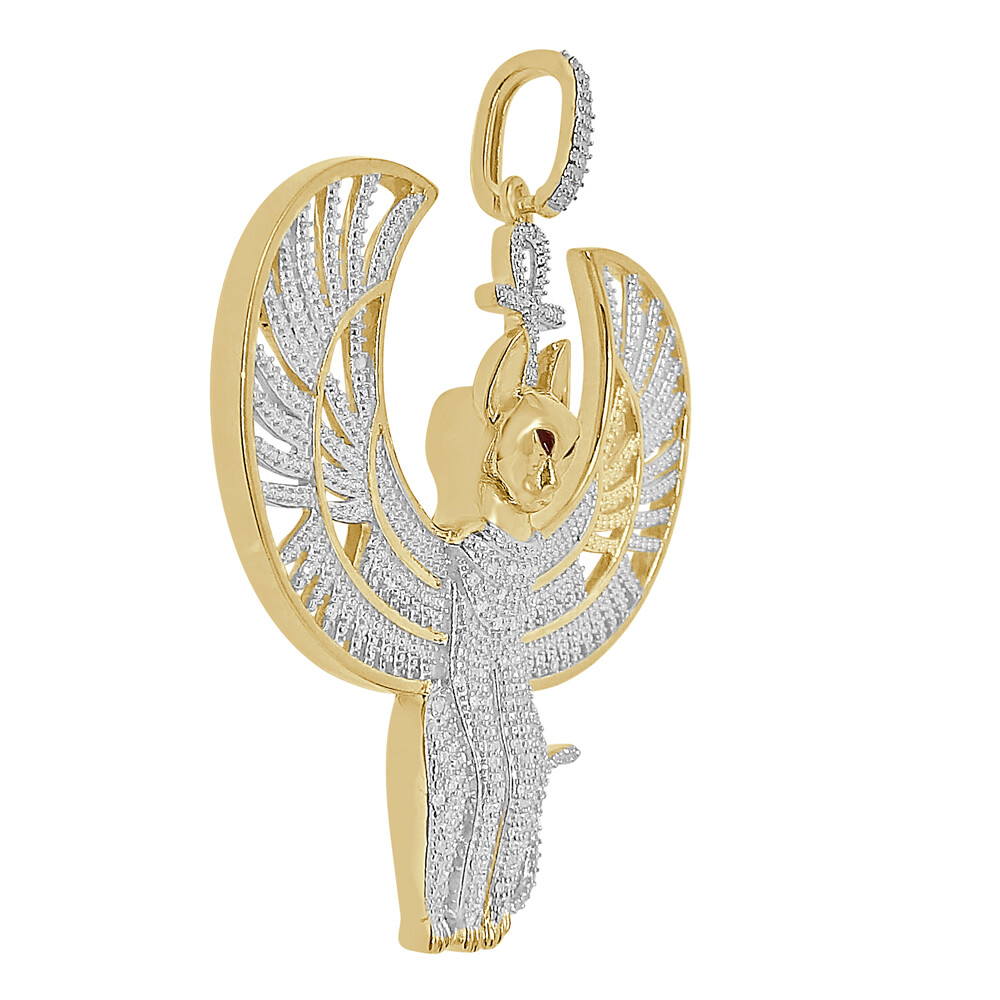 Pre-owned Us Diamond King Real Diamond Anubis Egyptian God Ankh Cross Pharaoh 10k Gold Over Charm Pendent