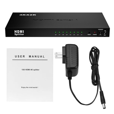 1X8 8 Port HDMI Splitter Switch 1 In 8 Out Repeater Amplifier Hub 3D 4K HD 1080P