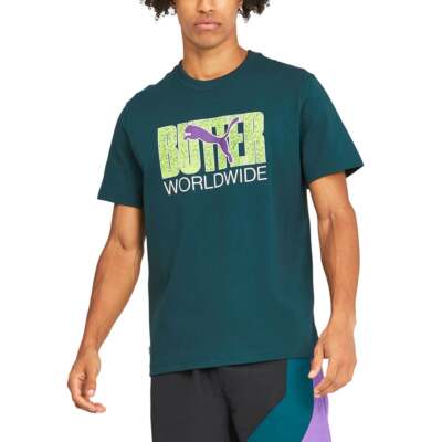 

Puma Graphic Crew Neck Short Sleeve TShirt X Butter Goods Mens Green Casual Tops, Зеленый, Puma Graphic Crew Neck Short Sleeve TShirt X Butter Goods