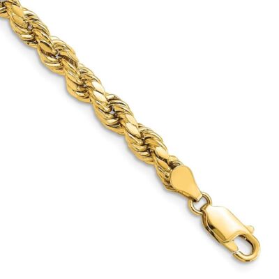 Pre-owned Diamond2deal 14k Yellow Gold Solid Diamond-cut Rope Chain Bracelet 7'' W- 4.9mm 3.46g