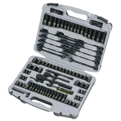 Stanley Socket Set 1/4 in. x 3/8 in. Drives Laser Etched Chrome Black (99-Piece)