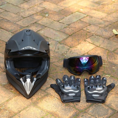 DOT Motocross Full Face Helmet Dirt Bike Offroad MX ATV UTV BMX +Goggles +Gloves