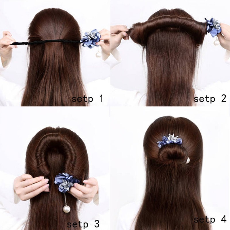 Women Flower Pearl Hairstyle Disk Hair Magic Hair Bun Maker Diy
