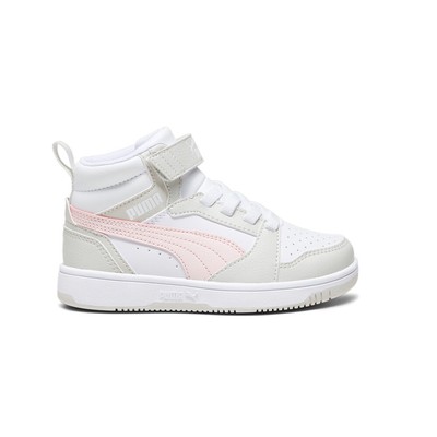 Puma Rebound V6 Белые кроссовки для маленьких мальчиков на шнуровке средней длины, повседневная обувь 39383204