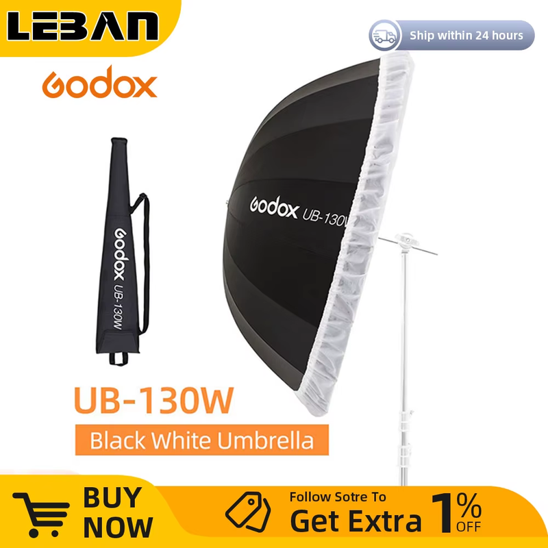 UB-130W 51in 130cm Parabolic Black White Reflective Umbrella Studio Light Umbrel