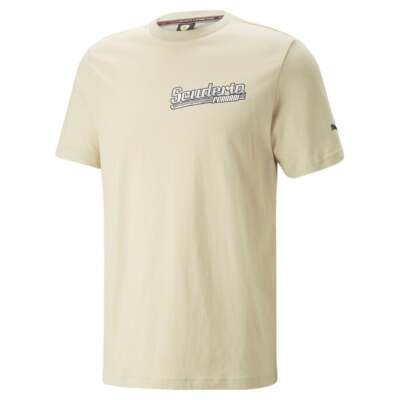 

Puma Sf Race Graphic Crew Neck Футболка с коротким рукавом Мужские бежевые повседневные топы 53817, Бежевый, Puma Sf Race Graphic Crew Neck Short Sleeve T-Shirt