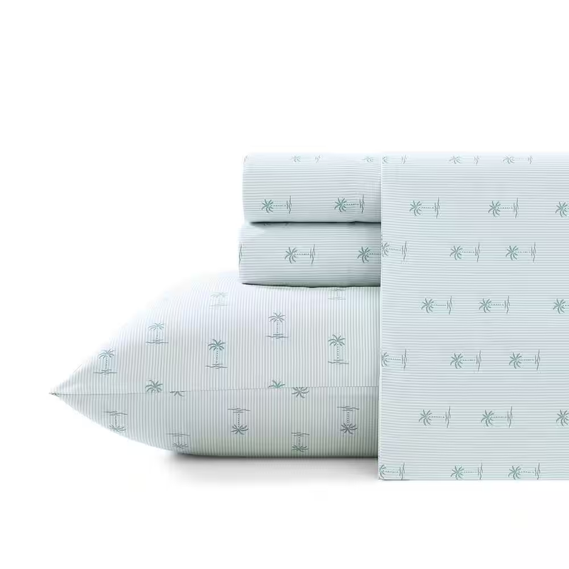 Kew Palms 4-Piece Blue Cotton King Sheet Set