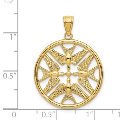 Pre-owned Superdealsforeverything Real 14kt Yellow Gold Polished Doves In Circle Pendant