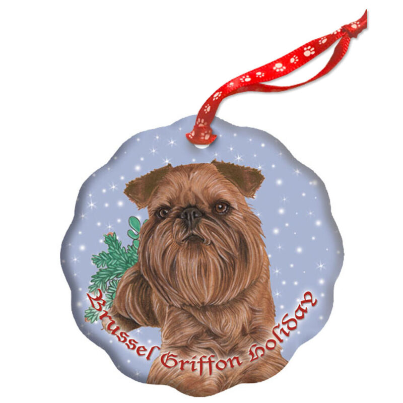 Brussels Griffon Beige Red Holiday Porcelain Christmas Tree Ornament