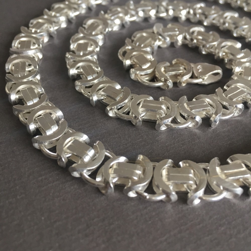 Pre-owned Handmade Mens Boy Flat Byzantine Bali Chain Necklace 925 Sterling Silver 7mm 24inch 53gr
