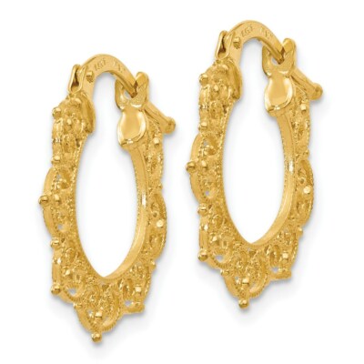 Pre-owned Superdealsforeverything Real 14kt Yellow Gold Polished Fancy Pattern Hoop Earrings