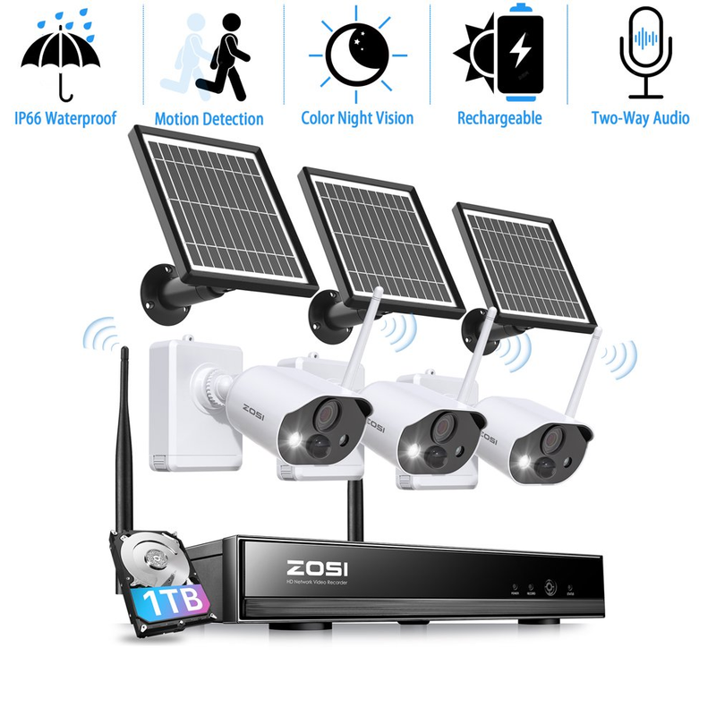 3MP Battery Powered Wireless Security Camera System, 8CH Home Security with Sola
