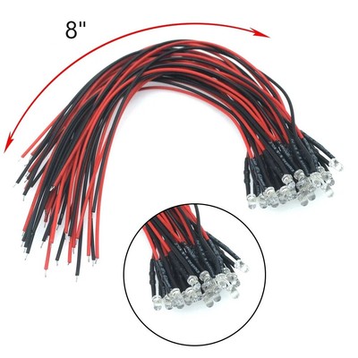 Small LED Light Clear Bulb Round Top Indicator PCB Attached Pre-Wired 5V-12V DC
